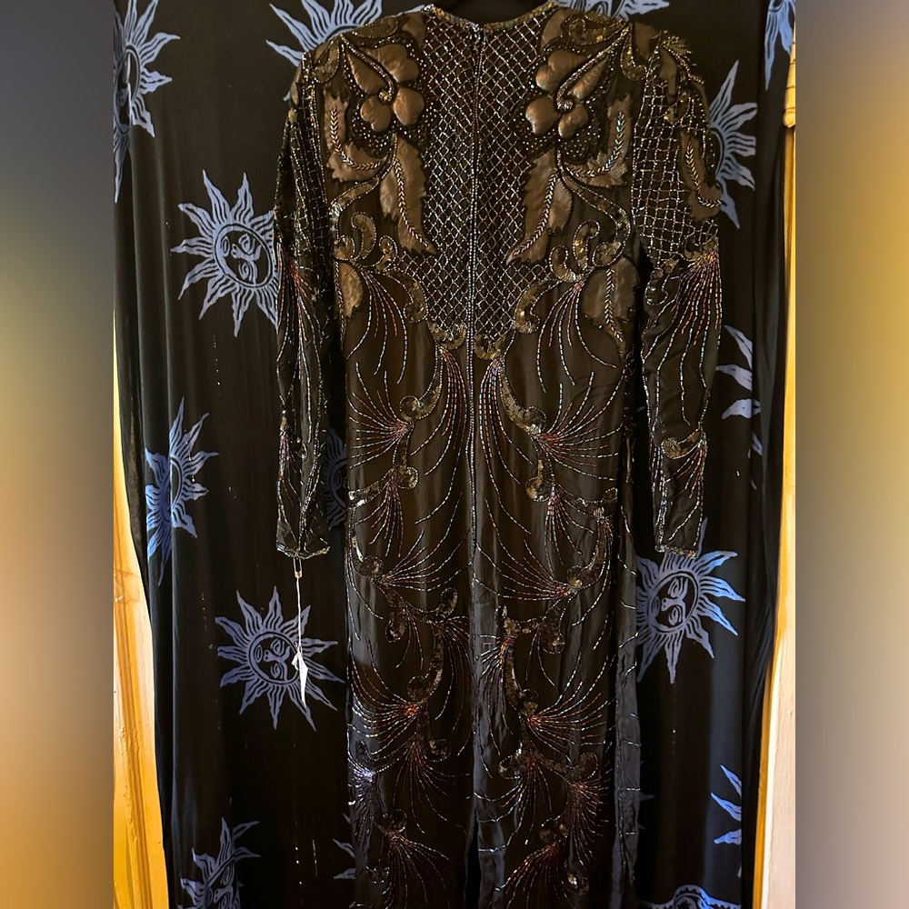 Vintage (circa 1990’s) sequin, silk and leather dress size small